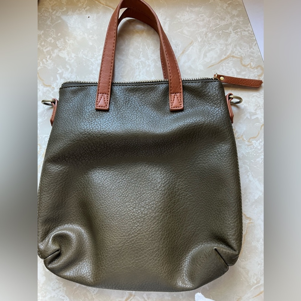 Leather satchel, olive color. New! See photos for dimensions